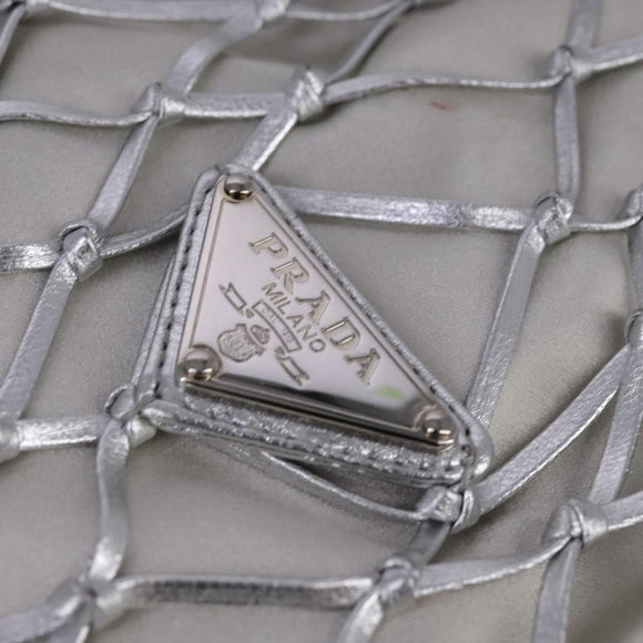 PRADA Chain Shoulder Bag Satin Silver Auth 108034AV
