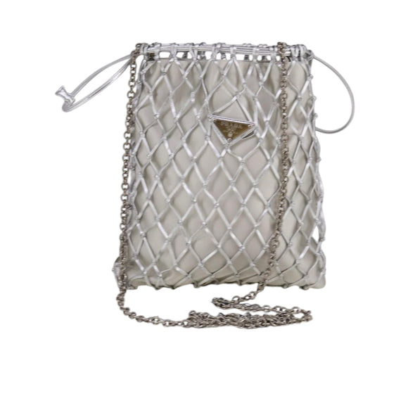 PRADA Chain Shoulder Bag Satin Silver Auth 108034AV