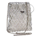 PRADA Chain Shoulder Bag Satin Silver Auth 108034SAV-1