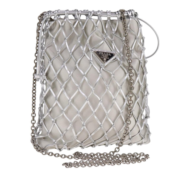 PRADA Chain Shoulder Bag Satin Silver Auth 108034SAV