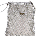 PRADA Chain Shoulder Bag Satin Silver Auth 108034AV-14