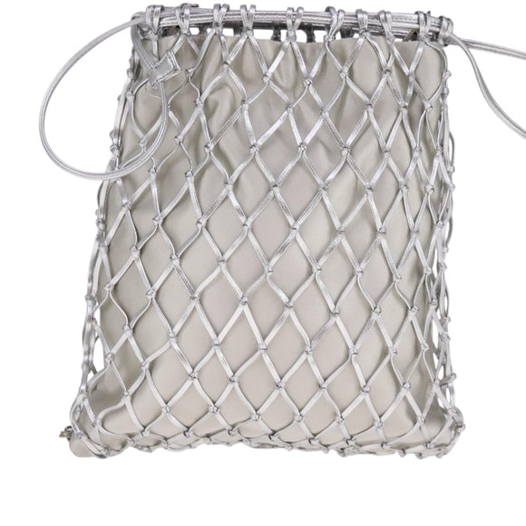 PRADA Chain Shoulder Bag Satin Silver Auth 108034AV