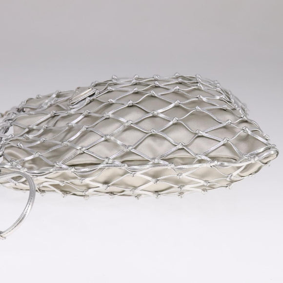 PRADA Chain Shoulder Bag Satin Silver Auth 108034SAV