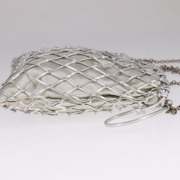 PRADA Chain Shoulder Bag Satin Silver Auth 108034AV