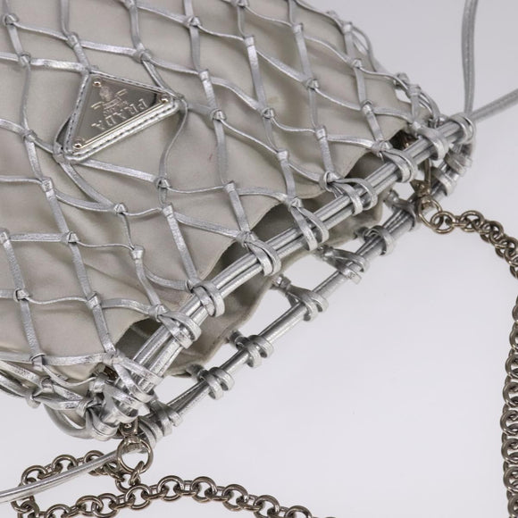 PRADA Chain Shoulder Bag Satin Silver Auth 108034AV
