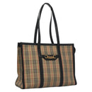 BURBERRY Nova Check Tote Bag Canvas Leather Beige Black gold Auth 108059-1