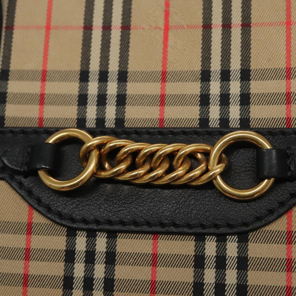 BURBERRY Nova Check Tote Bag Canvas Leather Beige Black gold Auth 108059