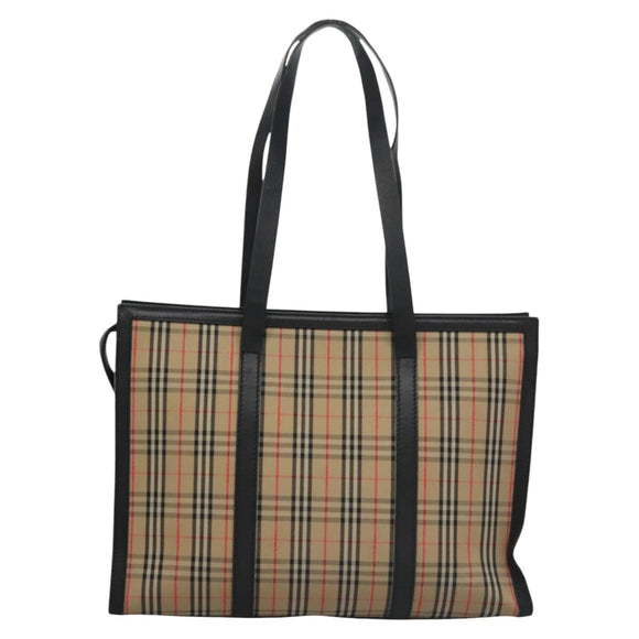 BURBERRY Nova Check Tote Bag Canvas Leather Beige Black gold Auth 108059