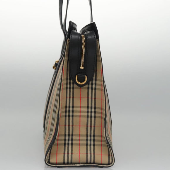 BURBERRY Nova Check Tote Bag Canvas Leather Beige Black gold Auth 108059