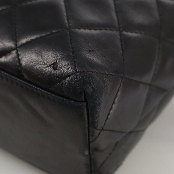 CHANEL Matelasse Shoulder Bag Lamb Skin Black Gold CC Auth 108071