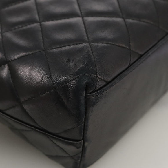 CHANEL Matelasse Shoulder Bag Lamb Skin Black Gold CC Auth 108071