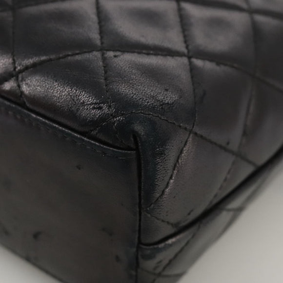 CHANEL Matelasse Shoulder Bag Lamb Skin Black Gold CC Auth 108071