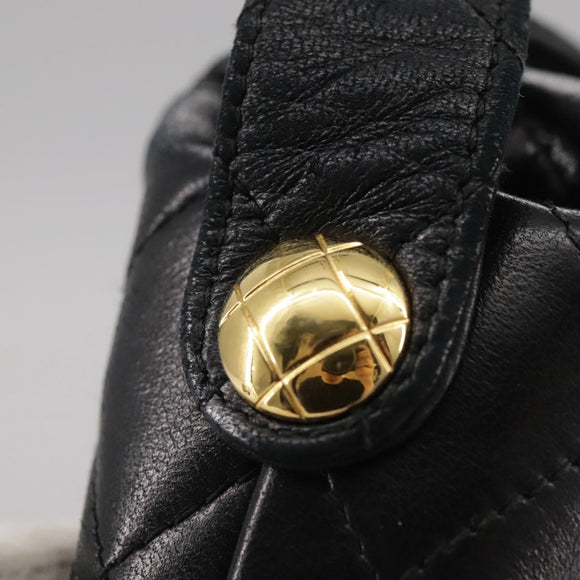 CHANEL Matelasse Shoulder Bag Lamb Skin Black Gold CC Auth 108071