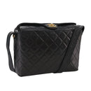 CHANEL Matelasse Shoulder Bag Lamb Skin Black Gold CC Auth 108071-1