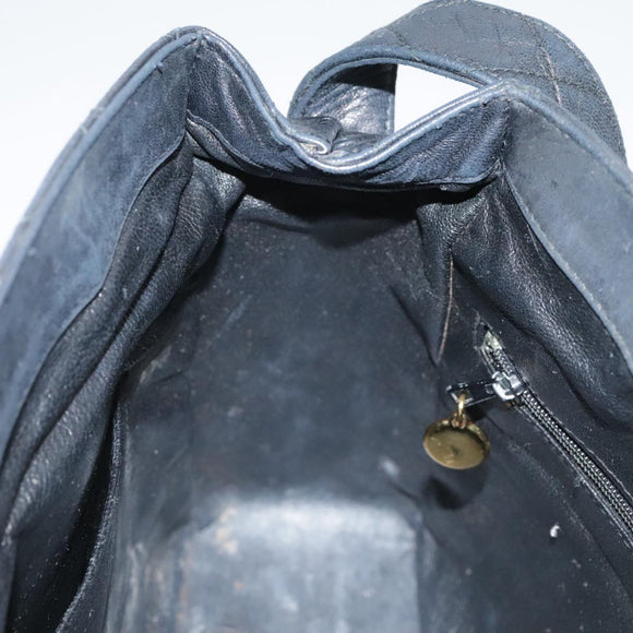 CHANEL Matelasse Shoulder Bag Lamb Skin Black Gold CC Auth 108071