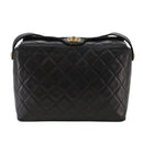 CHANEL Matelasse Shoulder Bag Lamb Skin Black Gold CC Auth 108071-13