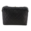 CHANEL Matelasse Shoulder Bag Lamb Skin Black Gold CC Auth 108071-2