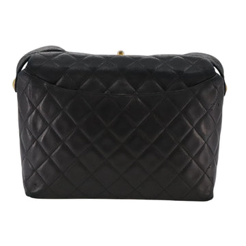 CHANEL Matelasse Shoulder Bag Lamb Skin Black Gold CC Auth 108071 - 0