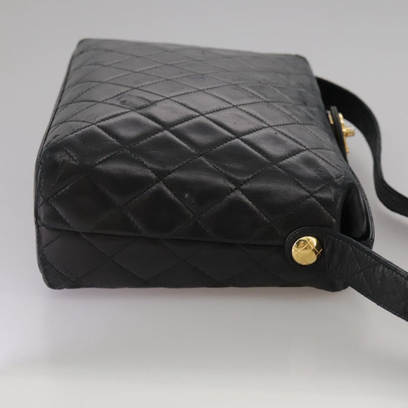 CHANEL Matelasse Shoulder Bag Lamb Skin Black Gold CC Auth 108071