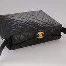 CHANEL Matelasse Shoulder Bag Lamb Skin Black Gold CC Auth 108071-6