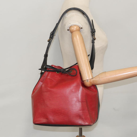 LOUIS VUITTON Epi Petit Noe Shoulder Bag Bicolor Black Red M44017 LV Auth 108096