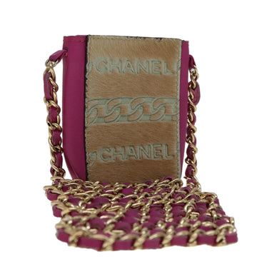 CHANEL Chain Shoulder Cigarette Case Leather Pink CC Auth 108163