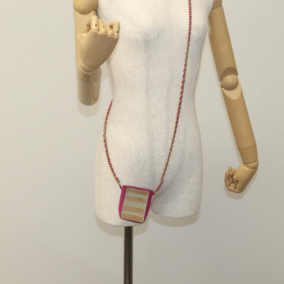 CHANEL Chain Shoulder Cigarette Case Leather Pink CC Auth 108163