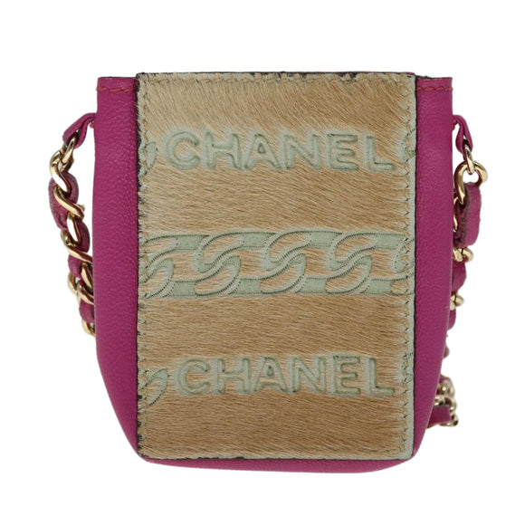 CHANEL Chain Shoulder Cigarette Case Leather Pink CC Auth 108163