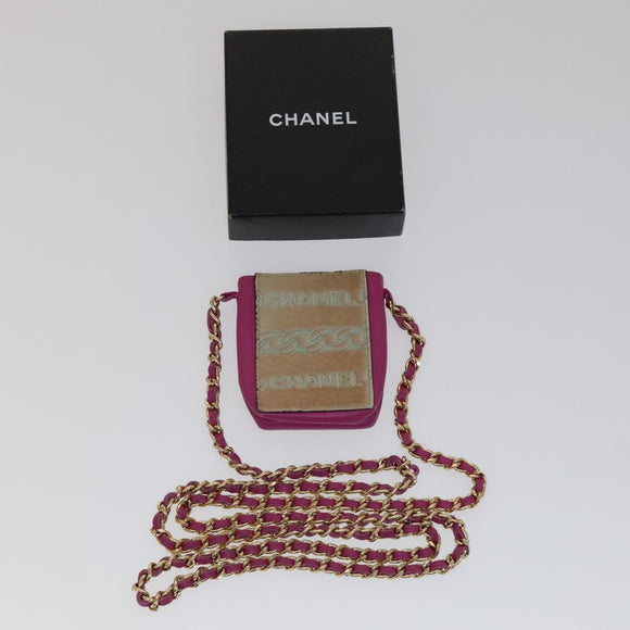 CHANEL Chain Shoulder Cigarette Case Leather Pink CC Auth 108163