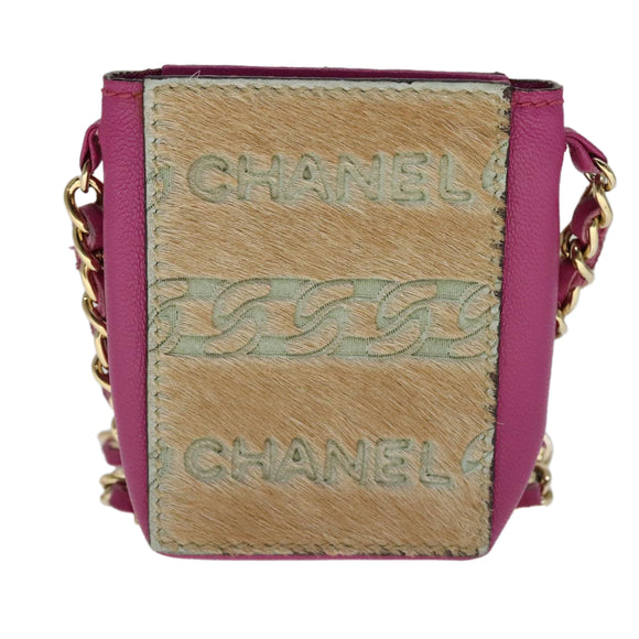 CHANEL Chain Shoulder Cigarette Case Leather Pink CC Auth 108163