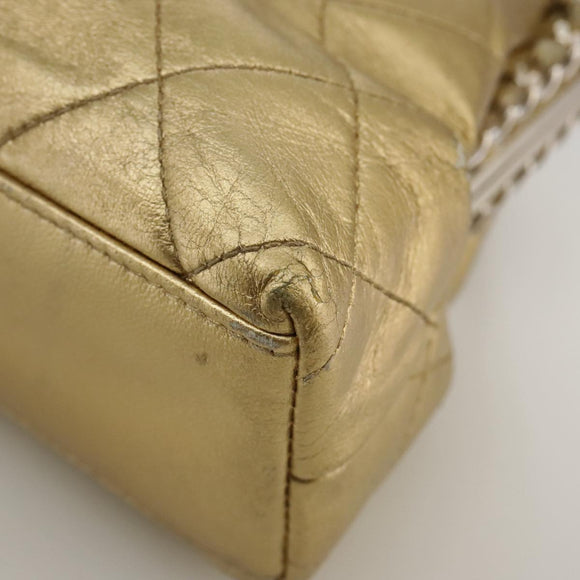 CHANEL Chain Shoulder Bag Lamb Skin Gold CC Auth 108166
