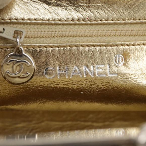 CHANEL Chain Shoulder Bag Lamb Skin Gold CC Auth 108166