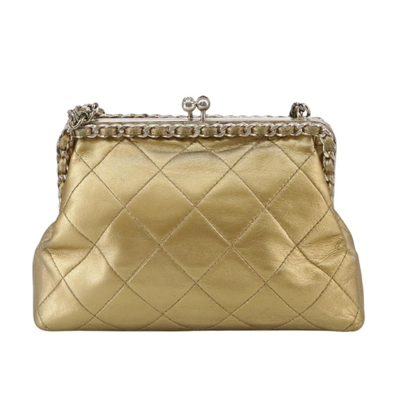 CHANEL Chain Shoulder Bag Lamb Skin Gold CC Auth 108166