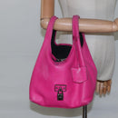 LOEWE Hand Bag Leather Pink Silver Auth 108259-22