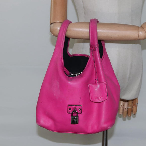 LOEWE Hand Bag Leather Pink Silver Auth 108259