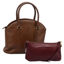 Coach Hand Bag Leather 2Set Brown Wine Red Auth 108263-1