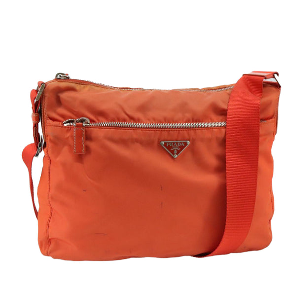 PRADA Shoulder Bag Nylon Orange Silver Auth 108312