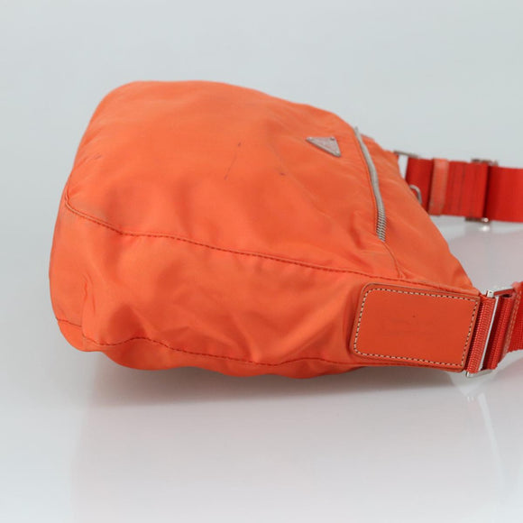 PRADA Shoulder Bag Nylon Orange Silver Auth 108312