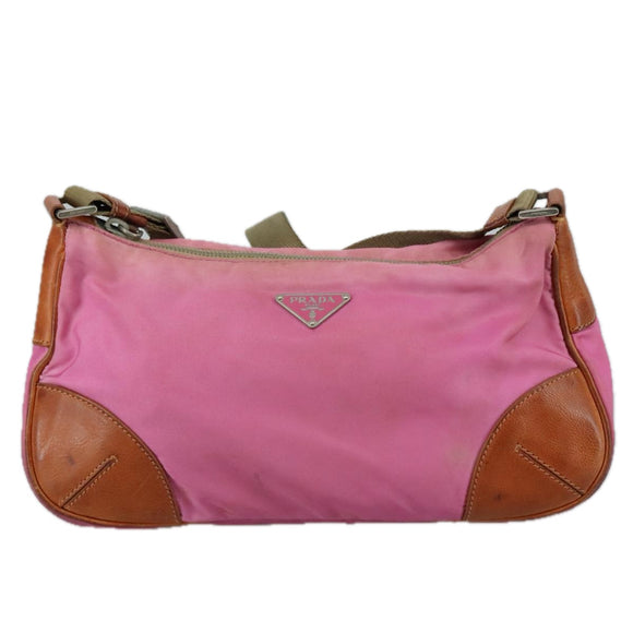 PRADA Shoulder Bag Nylon Pink Beige Silver Auth 108330