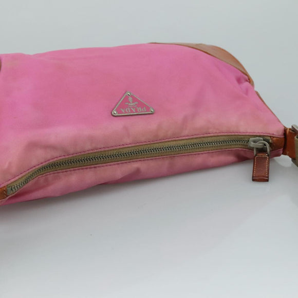 PRADA Shoulder Bag Nylon Pink Beige Silver Auth 108330