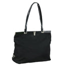 PRADA Hand Bag Nylon Leather Black Silver Auth 108371-1