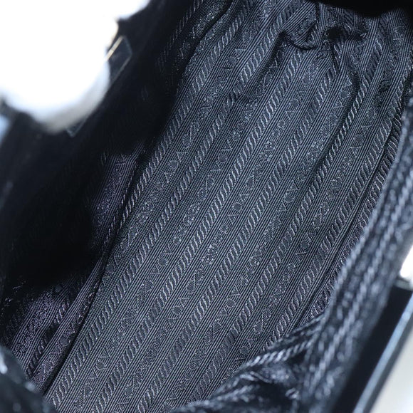 PRADA Hand Bag Nylon Leather Black Silver Auth 108371