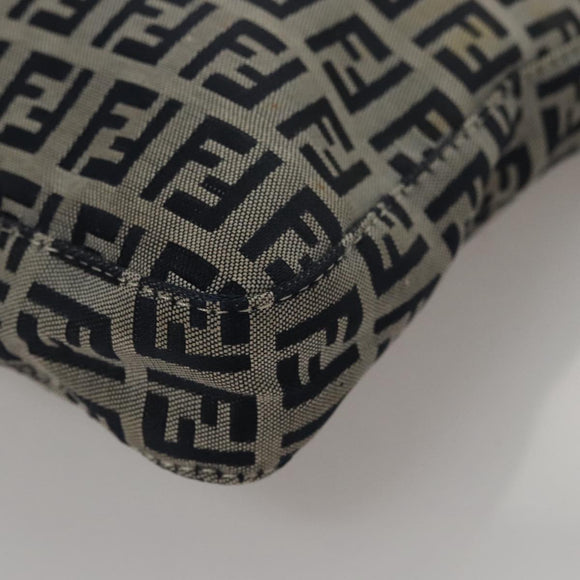 FENDI Zucchino Canvas Hand Bag Navy Silver Auth 108378V