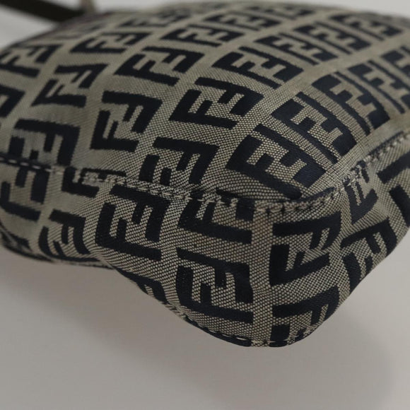 FENDI Zucchino Canvas Hand Bag Navy Silver Auth 108378V