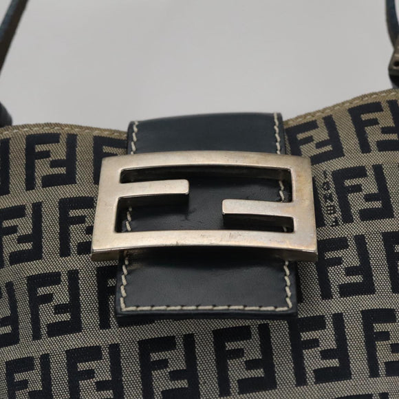 FENDI Zucchino Canvas Hand Bag Navy Silver Auth 108378V