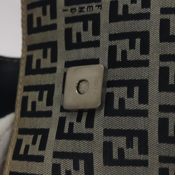 FENDI Zucchino Canvas Hand Bag Navy Silver Auth 108378V