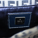 FENDI Zucchino Canvas Hand Bag Navy Silver Auth 108378V-22