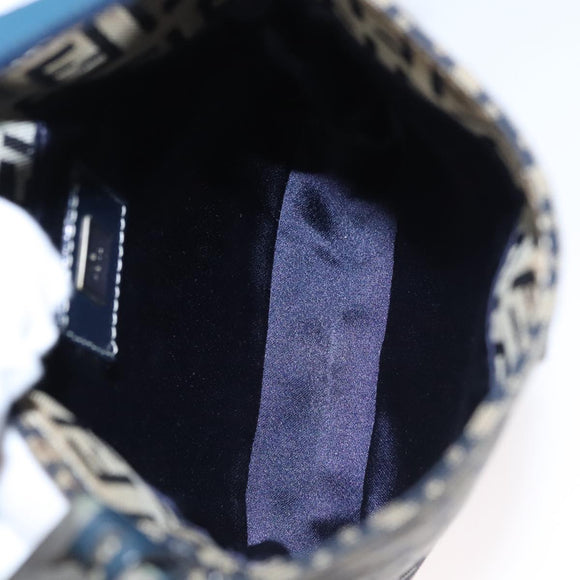 FENDI Zucchino Canvas Hand Bag Navy Silver Auth 108378V
