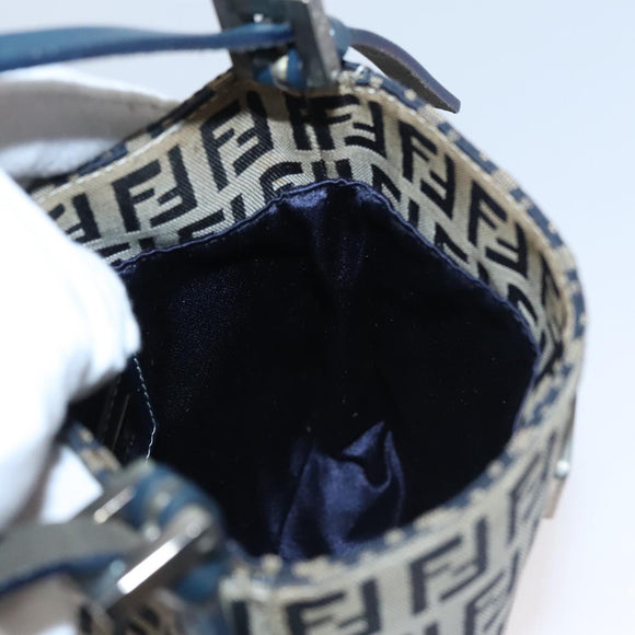 FENDI Zucchino Canvas Hand Bag Navy Silver Auth 108378V