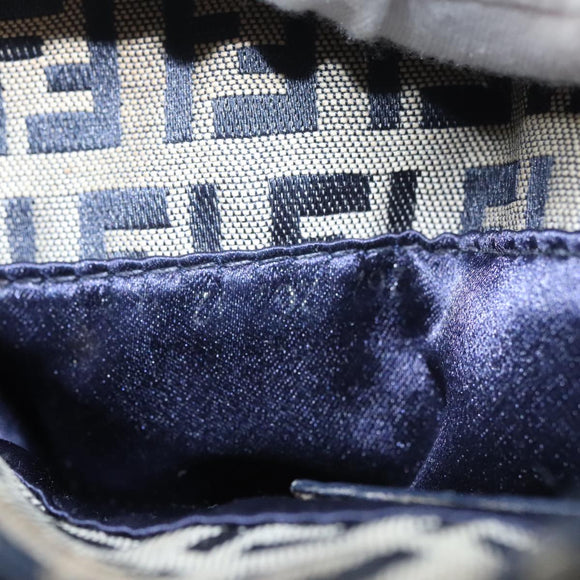 FENDI Zucchino Canvas Hand Bag Navy Silver Auth 108378V